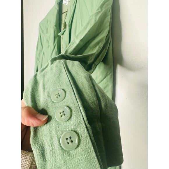 THAKOON COLLECTIVE Green Linen Blend Front Button Oversized Blazer Size 6 - Picture 9 of 14